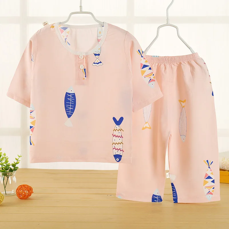 2019 г. Новые летние детские пижамы Шелковый костюм с рисунком для малышей