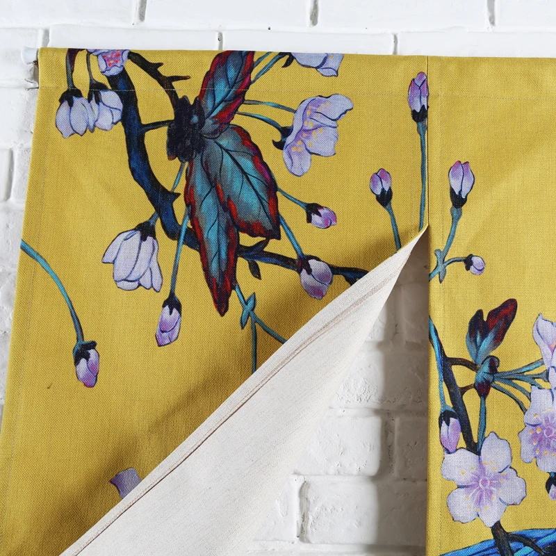 Занавеска льняная в китайском стиле с цветами птицами пейзажем дверью для