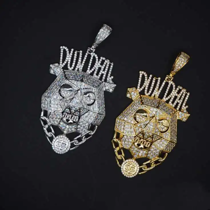 

Cross-Border Hot Sale in Europe United States Men and Women Pendant Character Letters Zircon Inlaid Robot Necklace Hip-H