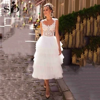 sodigne bohemian lace wedding dress 2021 new puff short bride dress princess wedding bridal gown plus size vestidos de novia