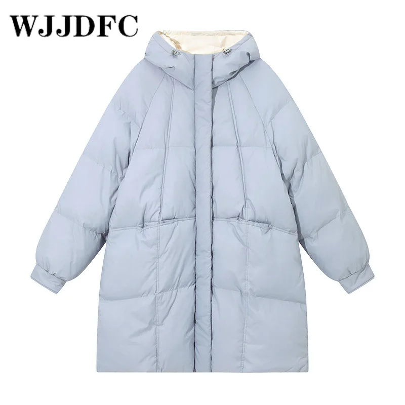 WJJDFC Women's Down Feather Jackets Coat Winter Baggy Long Oversized Female Puffer Cotton Padded Thickening Warm Jacket Outwear