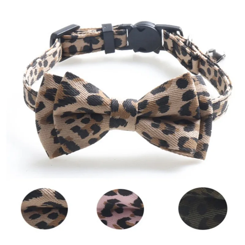 Ошейник для кошек с леопардовым принтом и галстуком бабочкой больших маленьких
