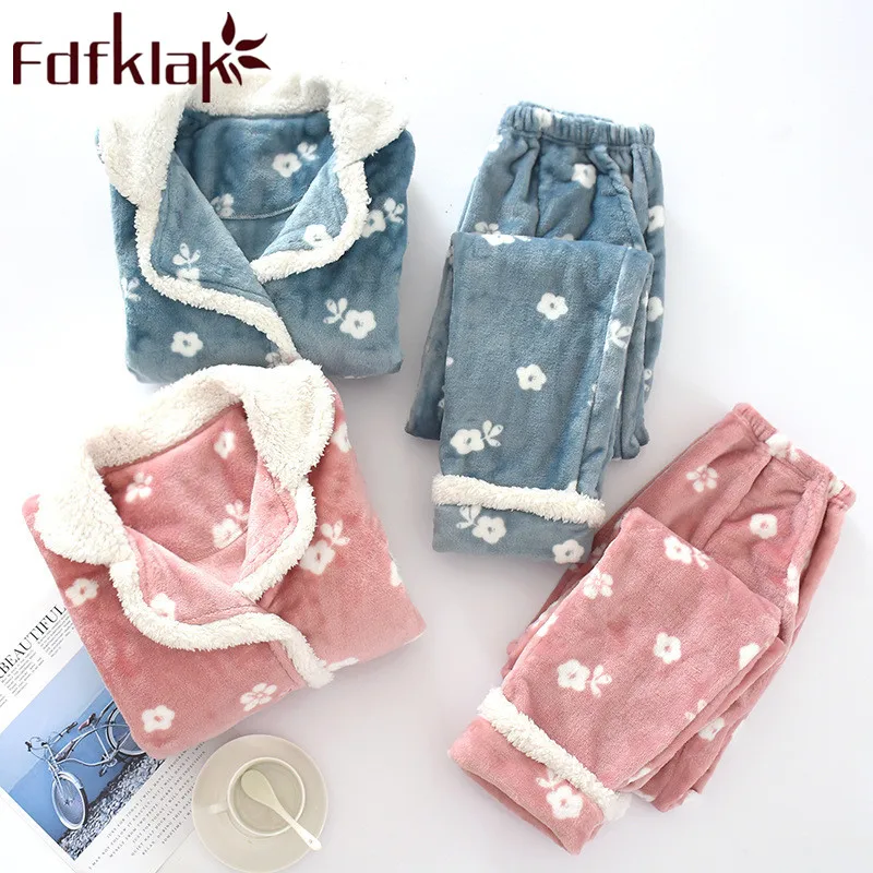 

Фланелевая женская пижама Fdfklak, для дома, осенне-зимняя пижама с длинным рукавом, женская одежда для сна, Ночной костюм, домашняя одежда