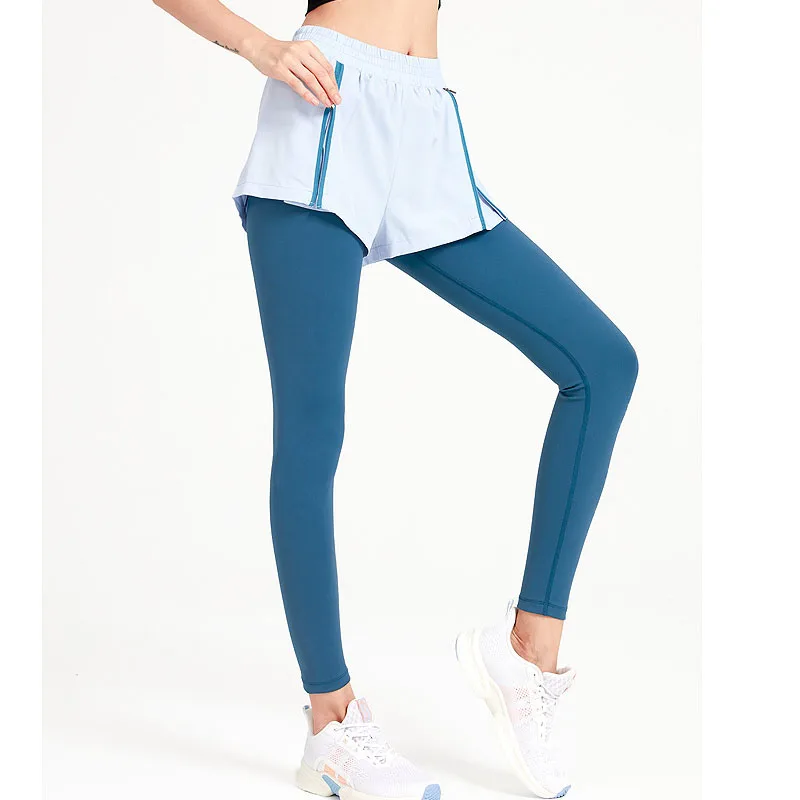 Women Yoga Fitness Pants Hign Waist Running Dance Fake Two Pieces Yoga Pants Quick Dry Fake Two-piece Leggings Slim S-XL Mujer