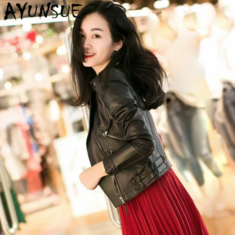 AYUNSUE Natural Genuine Leather Jacket Women Clothing 2020 Korean 100% Moto Real Sheepskin Coat Women's Leather Jacket LW3871
