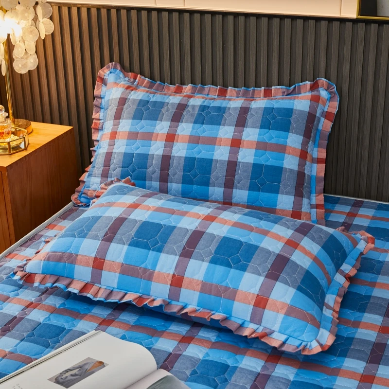 Plaid Thick Quilted Mattress Cover Bed Fitted Sheet Home Textile Bedspread with Ruffles Full Queen King Size Bedding | Дом и сад