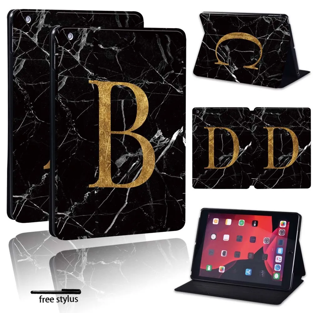 Чехол для Apple iPad mini 1/2/3/4/5 с рисунком инициала черная мраморная искусственная кожа