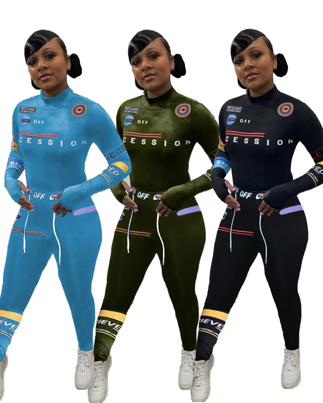 

Autumn Women Fashion Personalized Print Two Piece Sets Casual Body Sculpting Sports Suits Long Sleeve Tops Slim Pants Tracksuits