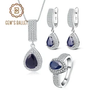 gems ballet classic natural blue sapphire gemstone jewelry set 925 sterling silver pendant earrings ring set for women