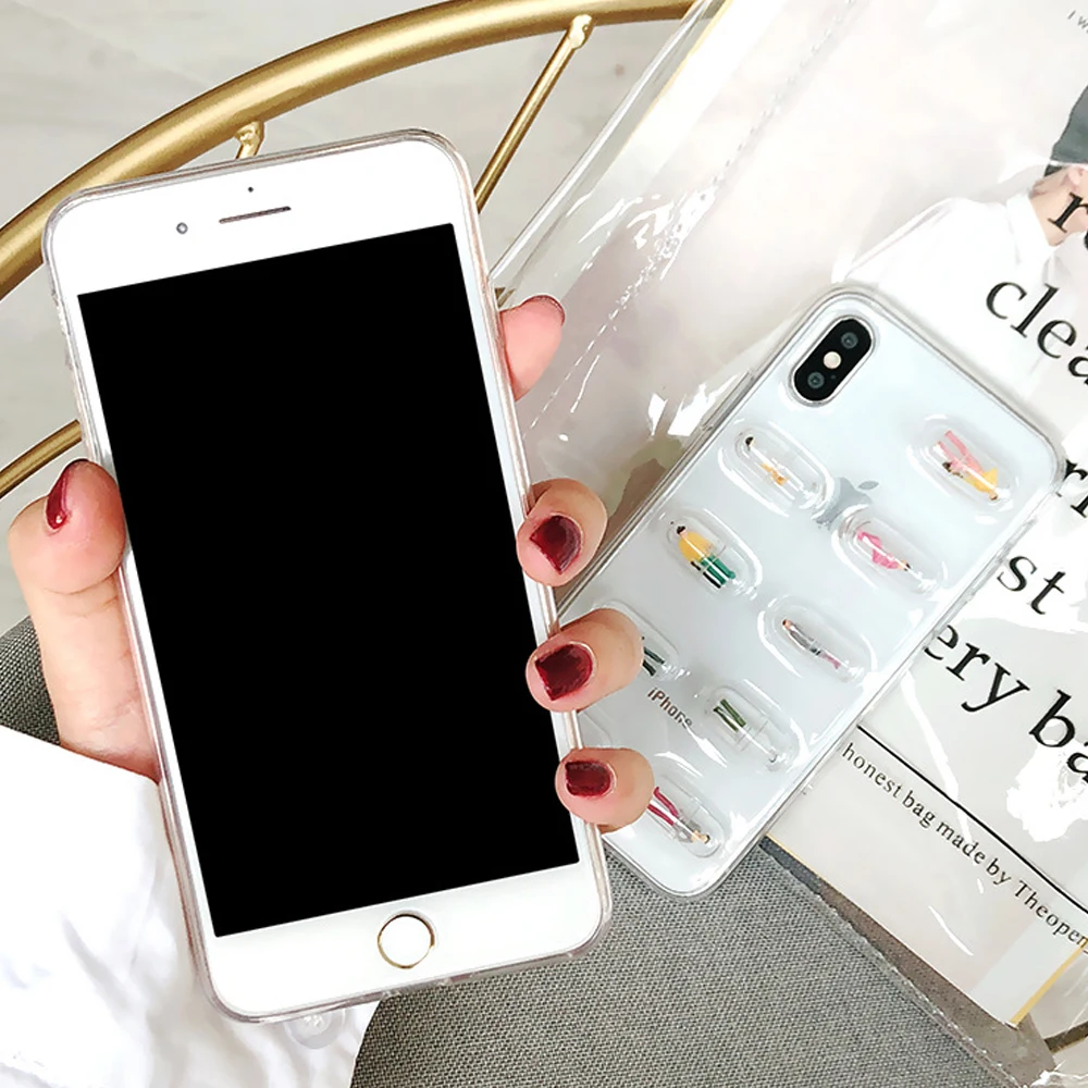 Прозрачные холодные пилюли Мягкий ТПУ 3D чехол для iPhone X XS 11 Pro Max Мультфильм