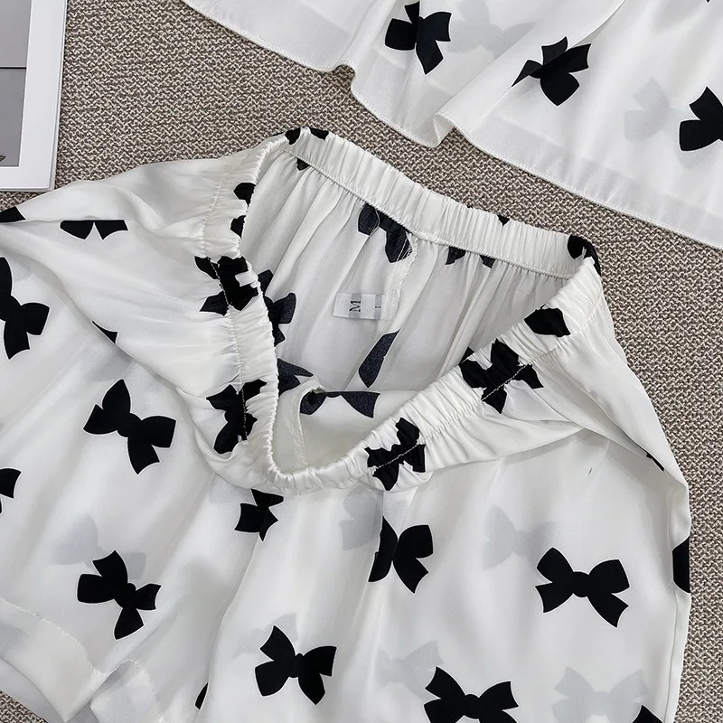 

Pajamas Suit Women 2PCS Suspender Top&Shorts Sets Summer Pj's Satin Nightwear Print Bow Lingerie Casual Sleepwear Home Clothes