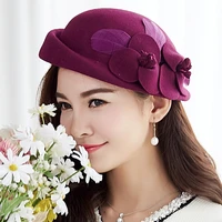 100 wool felt berets women party flower formal fedora hat banquet grace woolen pillbox cap beautiful fascinator