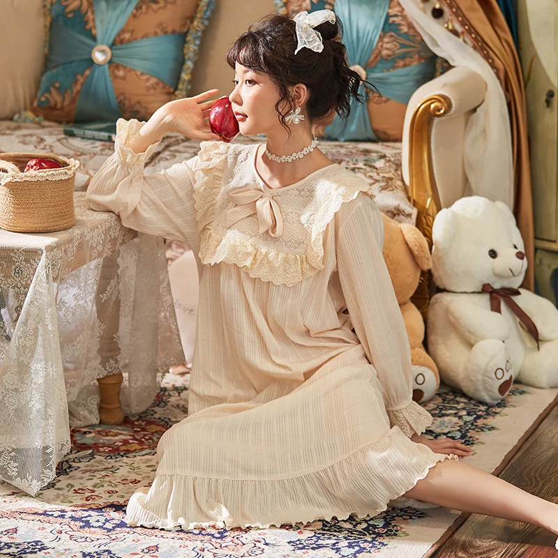 Женские ночные рубашки хлопковая Осенняя ночная рубашка с длинным рукавом