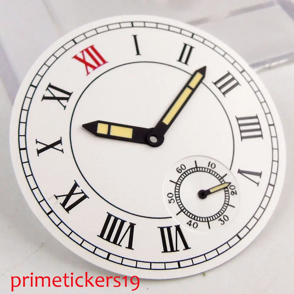 Циферблат 38 9 мм с римскими цифрами белого цвета + желтые стрелки подходят для