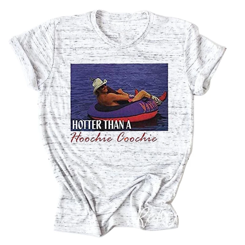 

X5XD Women Short Sleeve T-Shirt Hotter Than A Hoochie Coochie Letters Pullover Tops