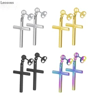 leosoxs 2 piece new hot sale cross earrings earrings earrings stainless steel 4 color pierced earrings men and women