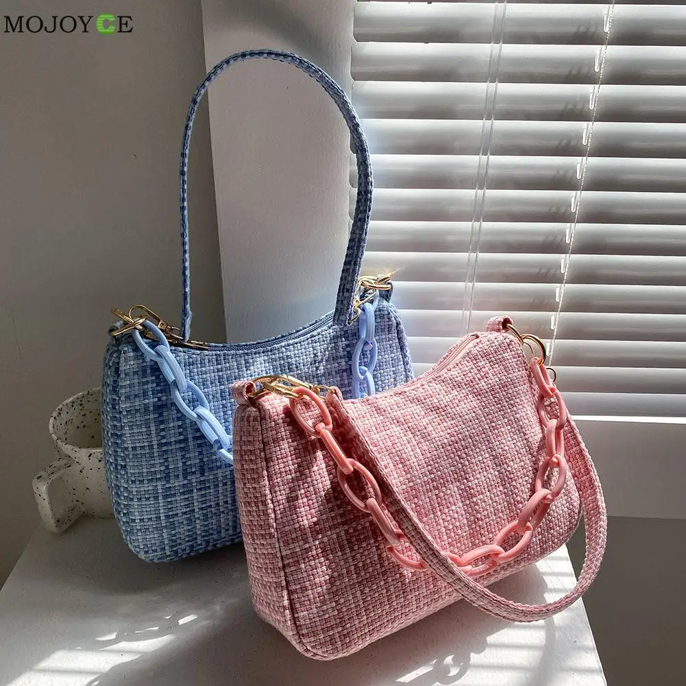 

Модная женская сумка-хобо на плечо в клетку с толстой цепочкой, повседневные женские маленькие сумочки, кошелек