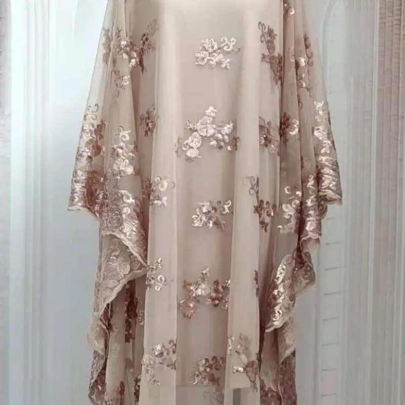

2021 Champagne Casual Arabian Style Large Size Foreign Trade Retro Embroidery Sequin Elegant Robe Muslim Women's Dress