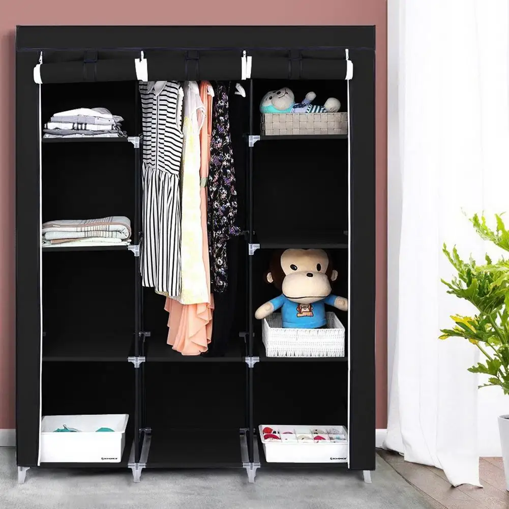 

Black Multi-purpose Non-woven Cloth Wardrobe Fabric Closet Portable Folding Waterproof Clothing Storage Cabinet Furniture HWC