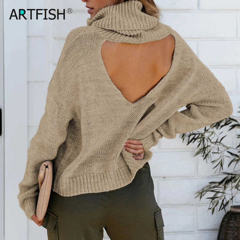 

Basic Turtleneck Women Sweaters Autumn Winter Pullovers Tops Backless Heart Knitted Sweater Jumper Soft Warm Pullovers G3070