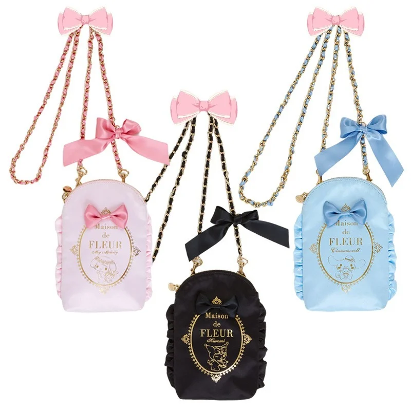 Аниме My Melody Kuromi Cinnamoroll мультяшная цепочка с бантом женская сумка на плечо подарок