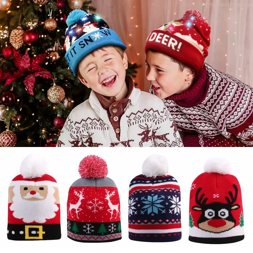 

1 Pc Kids Knit Beanies Christmas Hat Children Winter Snow Hat Warm Hat Boys and Girls Knitted Caps Xmas Home Party Decoration
