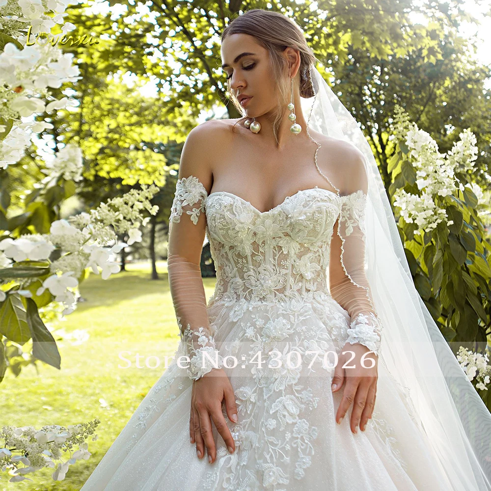 Loverxu милое ТРАПЕЦИЕВИДНОЕ свадебное платье с аппликацией открытыми плечами и
