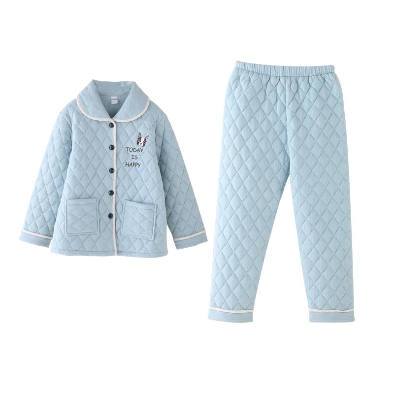 Couple's Pajamas Sets Three Layer Cotton Padded Thickened Winter Cartoon Men's and Women's Sleepwear Two Piece Set Plus Size
