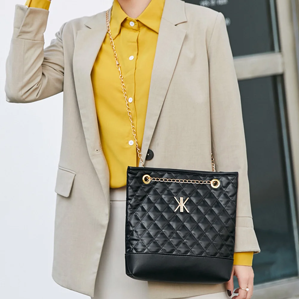 

Chain Women Shoulder Bag Handbags Luxury Pu Leather Lattice Pattern Shoulder Crossbody Bag Lady Commuter Handbags Totes