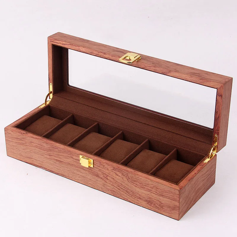 

Wooden protective glass case home decoration storage box retro style jewelry manager portable 6 slots WF1015