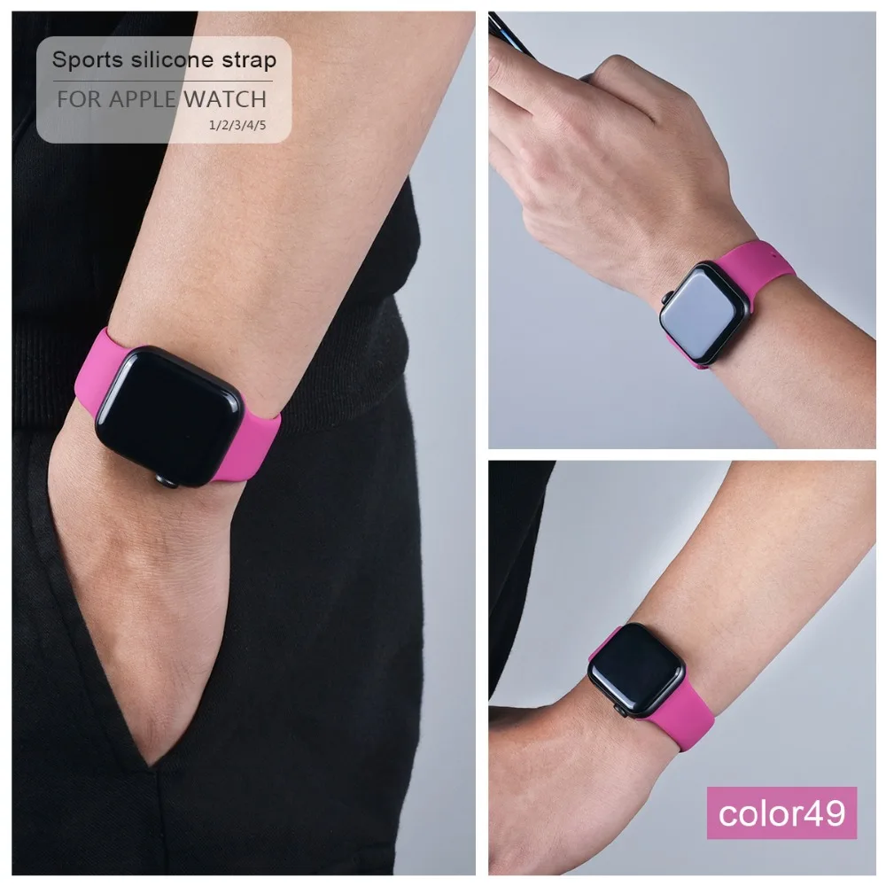 Мягкий силиконовый спортивный ремешок для Apple Watch 5 4 3 2 1 38 мм 42 мм, резиновый ремешок для часов Iwatch series 5 4 40 мм 44 мм