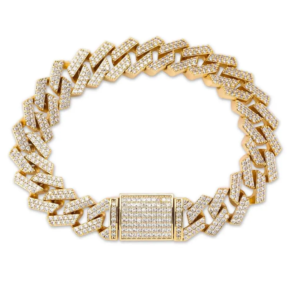 Gold Цзинао 14 мм замок застежка кубинская ссылка 7-9 дюймов браслет Iced Out AAA кубический циркон Bling хип хоп мужские ювелирные изделия подарок - Окраска металла: Gold