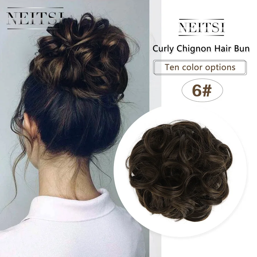 #6 Neitsi Messy Bun синтетические волосы для наращивания Вьющиеся Волнистые пончик-шиньон для женщин инструмент для укладки - Цвет: #6