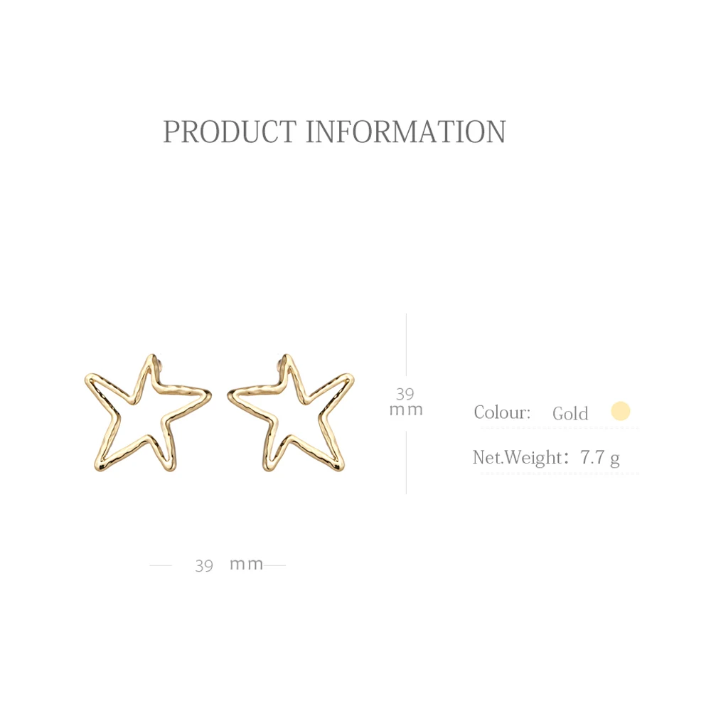 Yhpup Fashion Charming Star Hollow Geometric Golden Metal Earrings for Women Simple Party Statement Trendy Jewelry | Украшения и