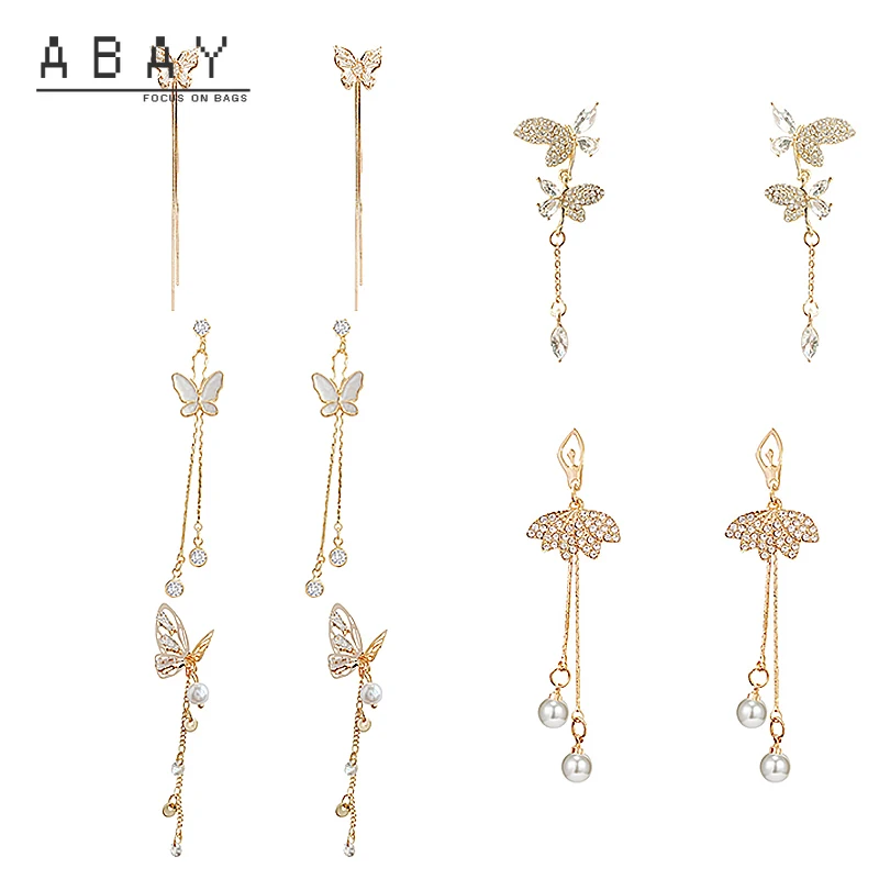 

S925 наборе серебристых спиц из циркон серьги-бабочки для женщин 2020 стиль; Новинка; В стиле ретро; В длинное жемчужное кисточкой простые униве...