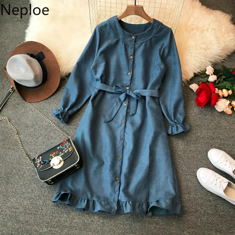 Neploe элегантное кружевное платье с оборками ropa mujer круглым вырезом тонкая талия