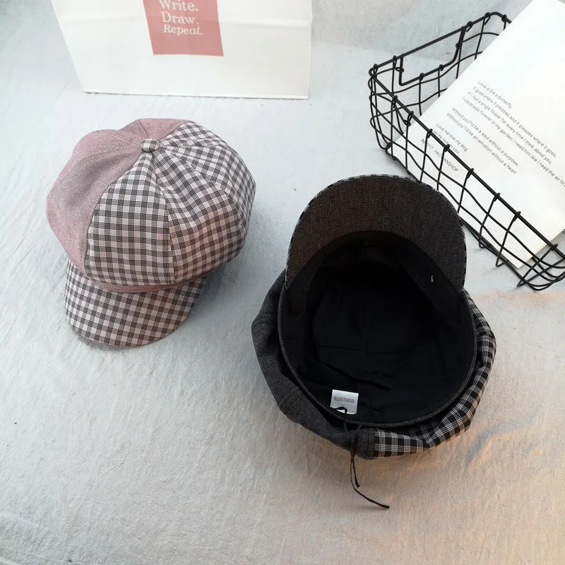 Женский Плетеный клетчатый берет шапка на зиму и весну восьмиугольник