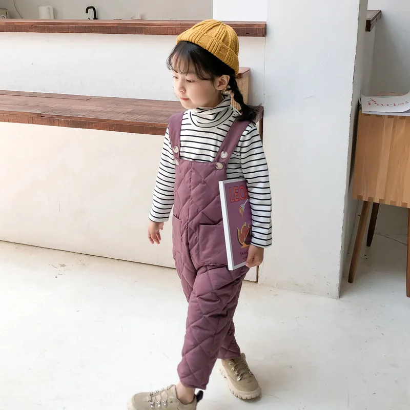 2019 г. Зимние теплые комбинезоны для маленьких девочек и мальчиков детские штаны с