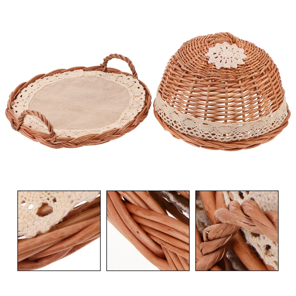 

1 Set of Household Food Tray with Cover Hand-woven Food Cover Kitchenware