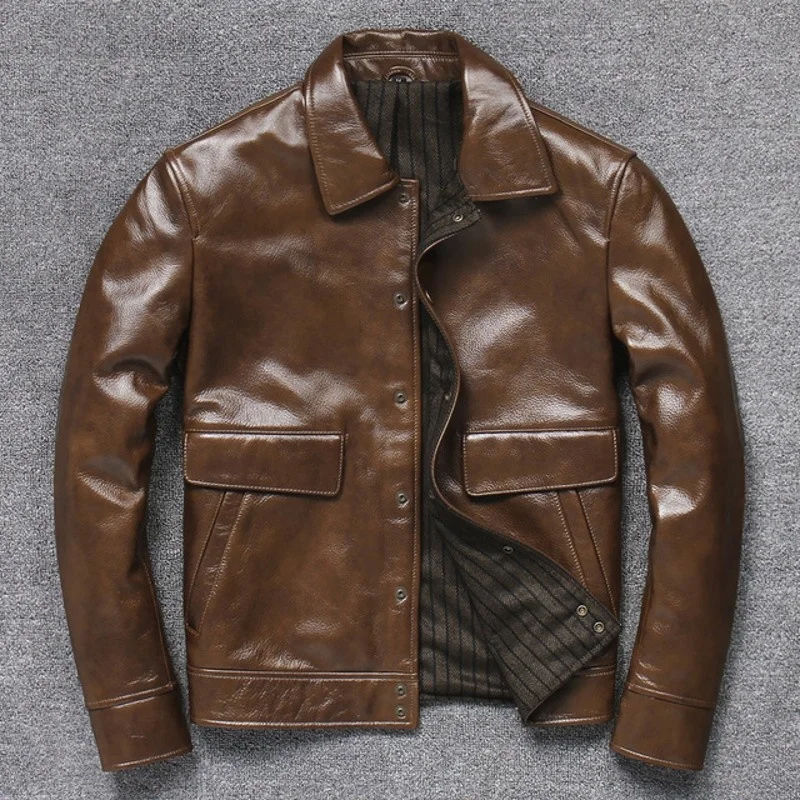 

New 2022 New from the men in turn-down leather single collar breasted Korean-style pockets of vintage high street casual jacket