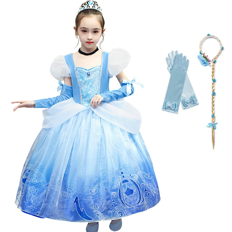 Dress Set 01 Нарядный костюм Золушки для девочек; костюм принцессы; детское Голубое Бальное Платье с многослойной аппликацией; детское праздничное платье на Хэллоуин, Рождество - Цвет: Dress Set 01
