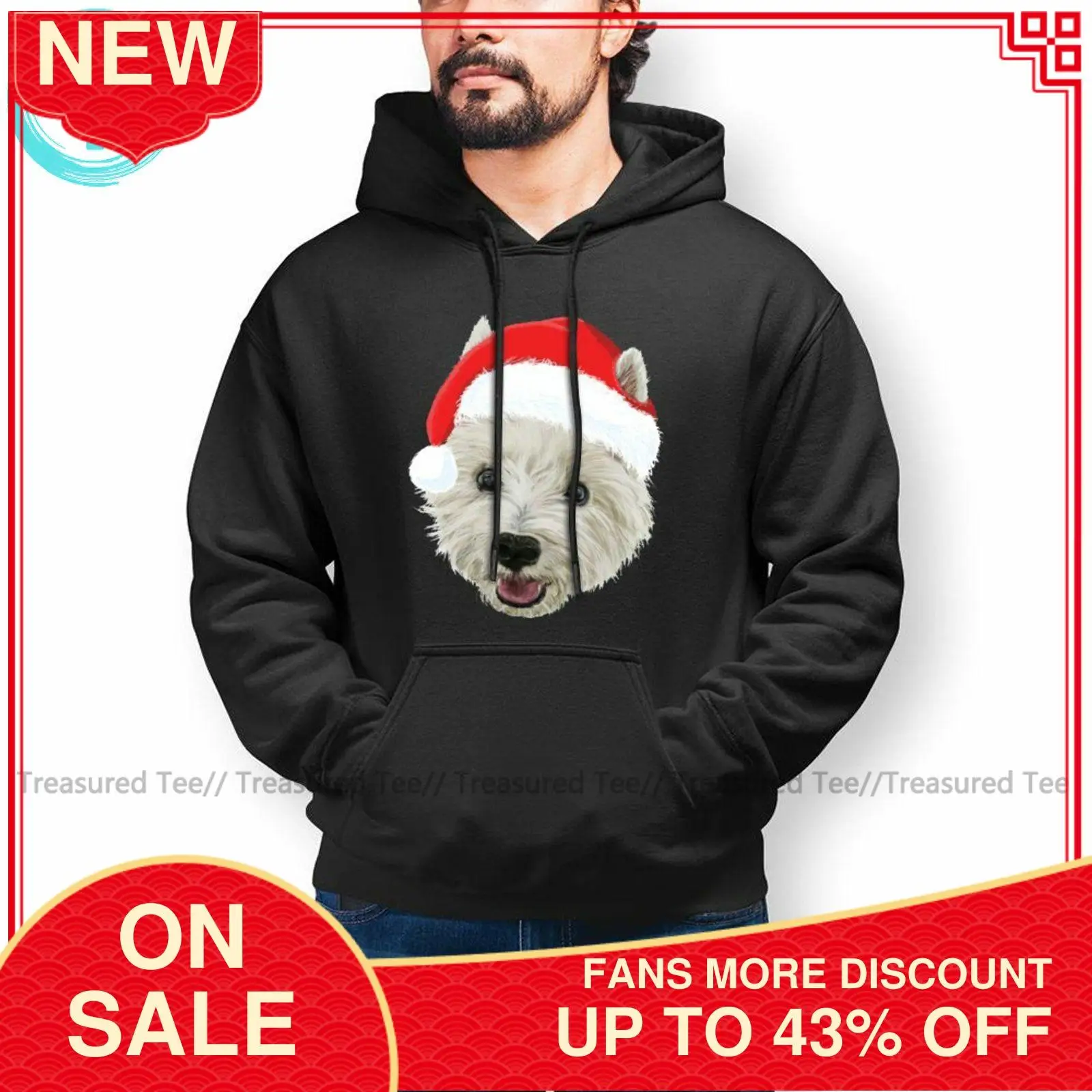 

Mens West Highland Terrier Christmas Santa Hat Hoodie Casual Long Cotton Hoodies Winter Outdoor Pullover Hoodie XL