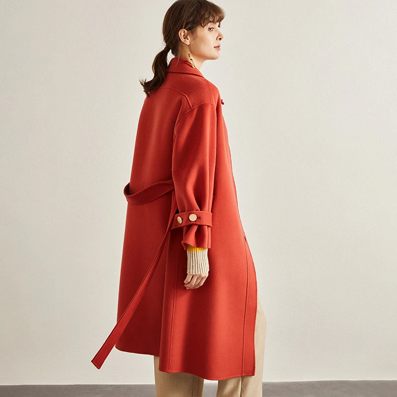 

Hepburn's new high-end mid length waitmore cashmere double faced overcoat for women in winter 2020
