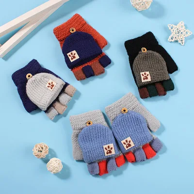 

Осенне-зимние Детские полуперчатки, жаккардовые плотные мужские и женские перчатки с пятью пальцами для детей средней школы