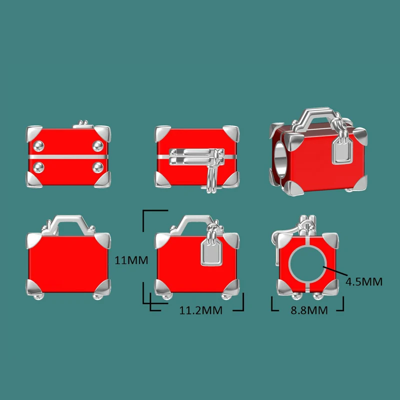 Медовый месяц бусины чемодан с красной эмалью ювелирные изделия Подходит pandora