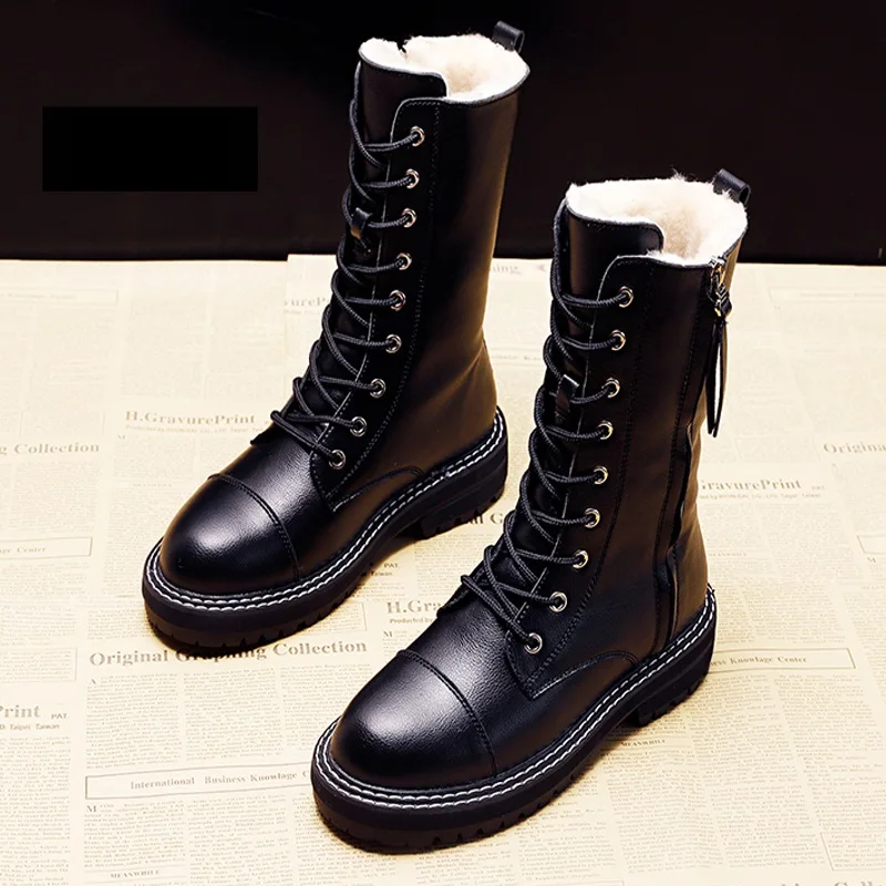 

Winter Style New Fashion Waterproof Non-Slip Flat Boots Cotton-Padded Shoes Women's with Fleece Snow Boots Women Martens Boots