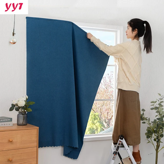 Yanyangtian magic tape linen curtains for bedroom living room hall blackout doorway curtains opaque with thermal insulation