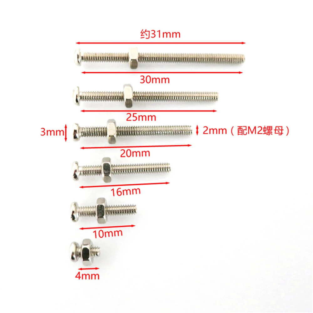 

100pcs Nuts Bolts Set M2 Screw Stainless Threaded Rod Length 4/10/12/25/30mm Round Head Cross High-strength Household Fixing
