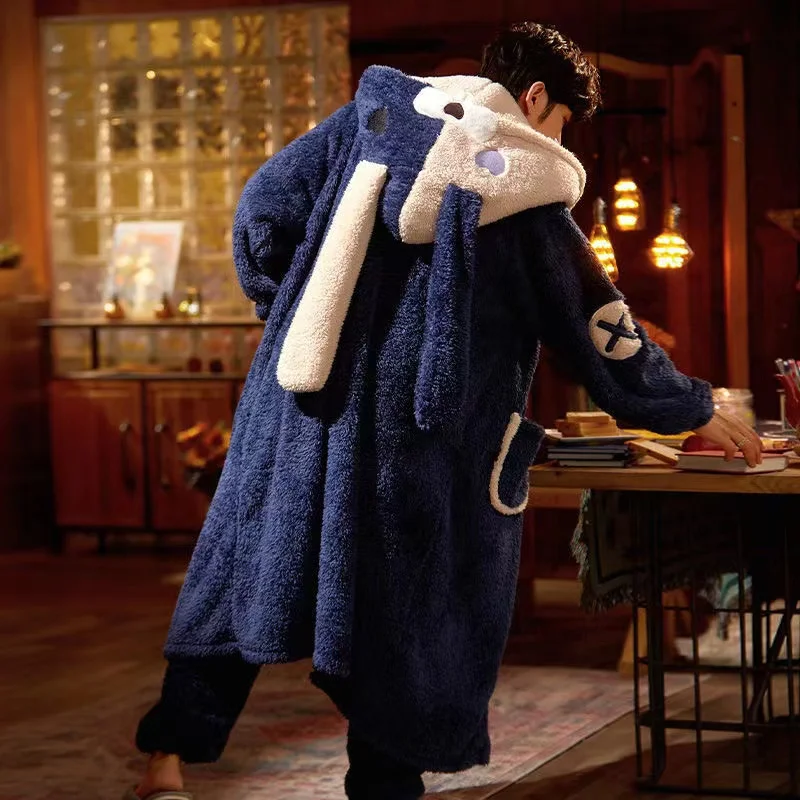 Men's Pajamas Set Winter Coral Velvet Thicken Warm Soft Nightgown Suits Plus Size Fashion Sleepwear For Men