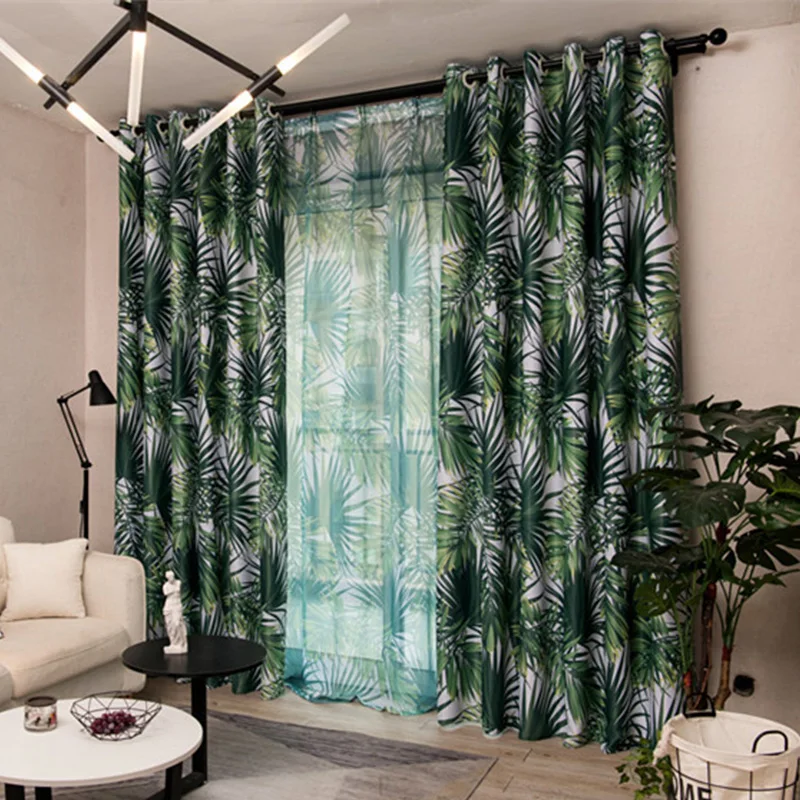 

Forest Palm Leaf Print Shading Curtains For Living Dining Room Bedroom.